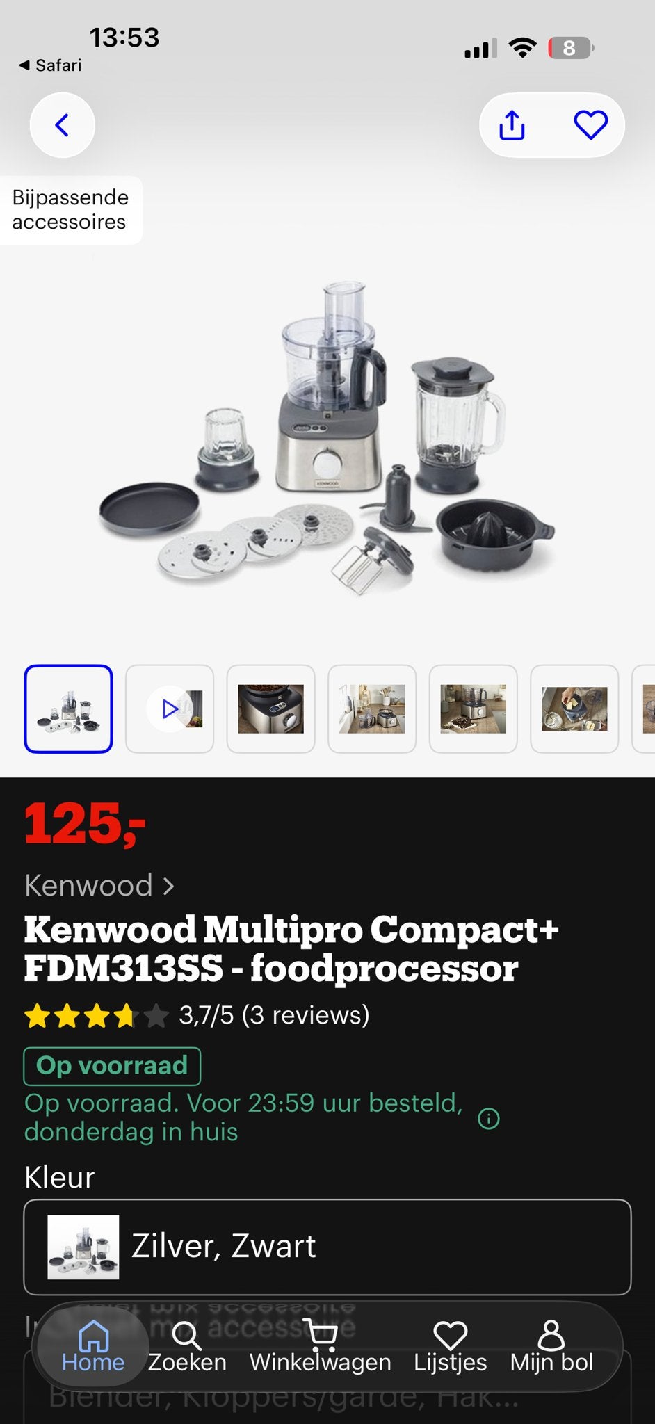 Kenwood Multipro Compact+ FDM313SS Foodprocessor, Gebruikt, 1 tot 2 liter, 2 snelheden, Ophalen of Verzenden