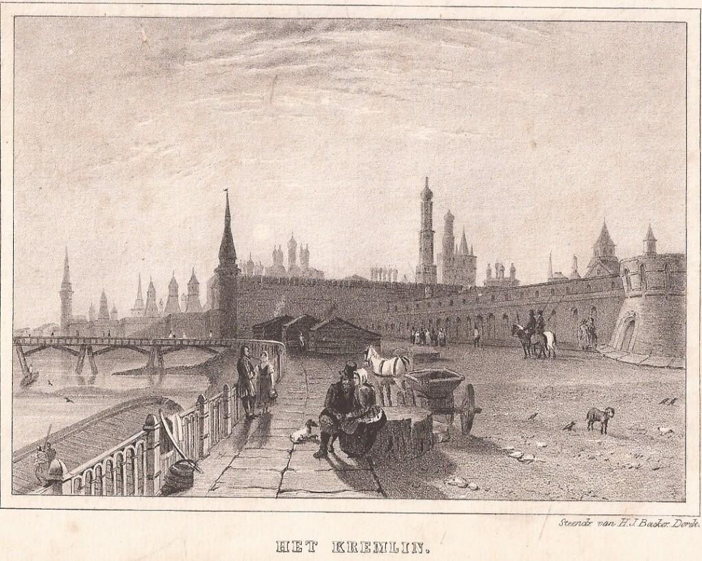 Moskou Het Kremlin Staalgravure ca. 1850, Antiek en Kunst, Kunst | Etsen en Gravures, Gravure, Blanco verso, Gesigneerd, Met tekst