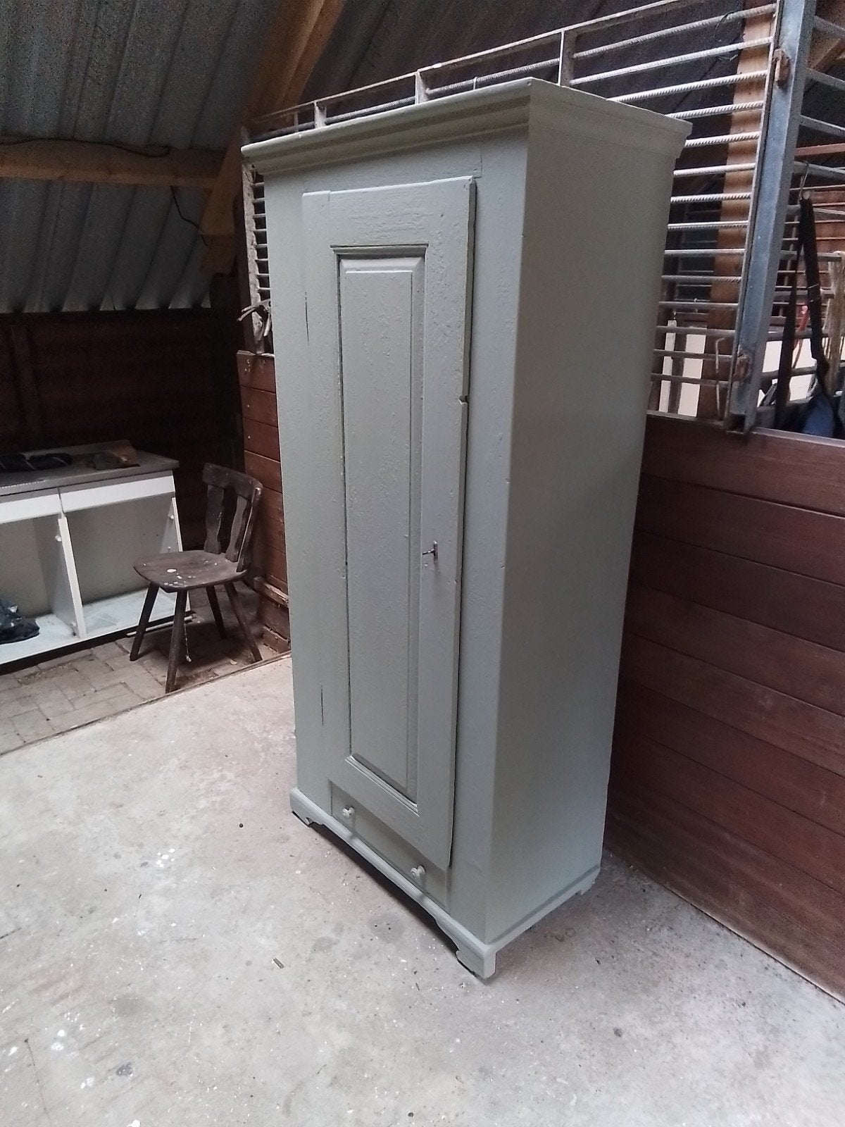 Antiek Brocante grenen eendeurskast., Antiek en Kunst, Ophalen