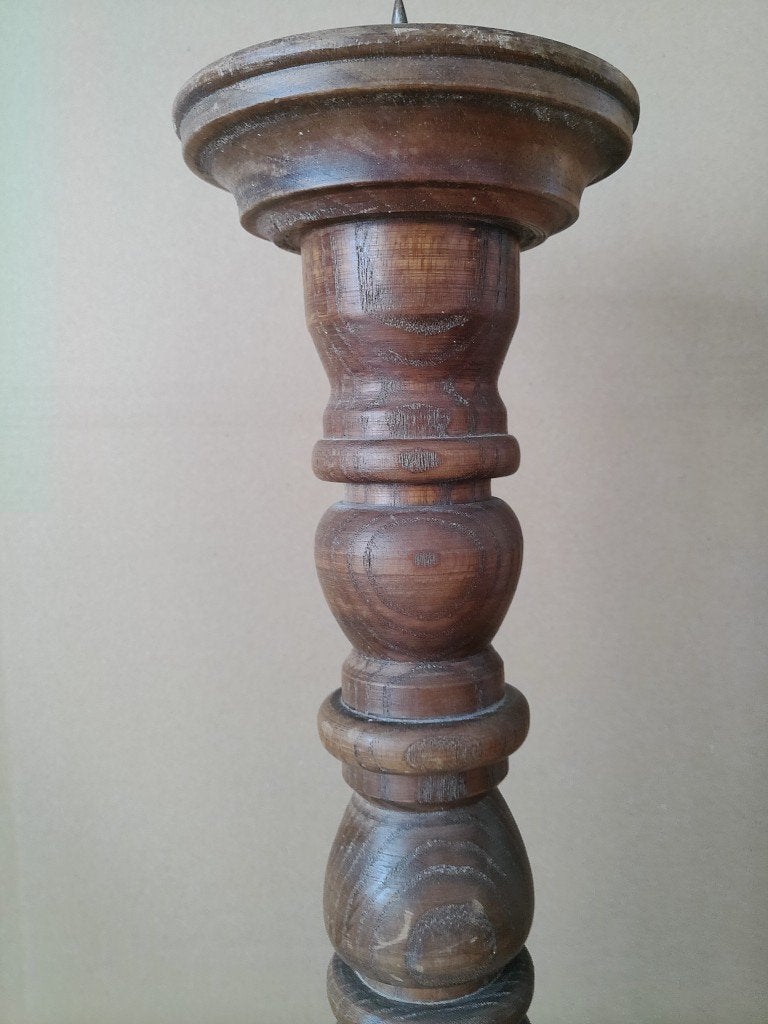 Curiosa houten kandelaar vintage grote houten kandelaar 51cm, Ophalen of Verzenden