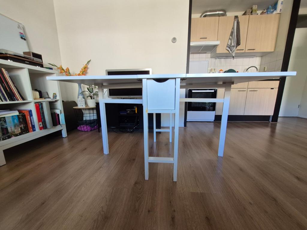 Witte Tafel (inklapbaar), Huis en Inrichting, Tafels | Eettafels, Ophalen, Gebruikt, 100 tot 150 cm, 50 tot 100 cm