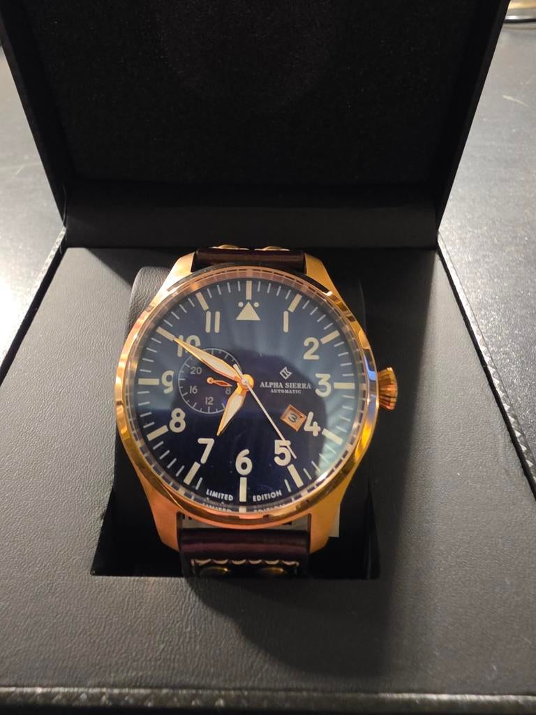 Alpha Sierra Automatic AM3 Herenhorloge - Bruin Leer, Overige merken, Overige materialen, Leer, Polshorloge