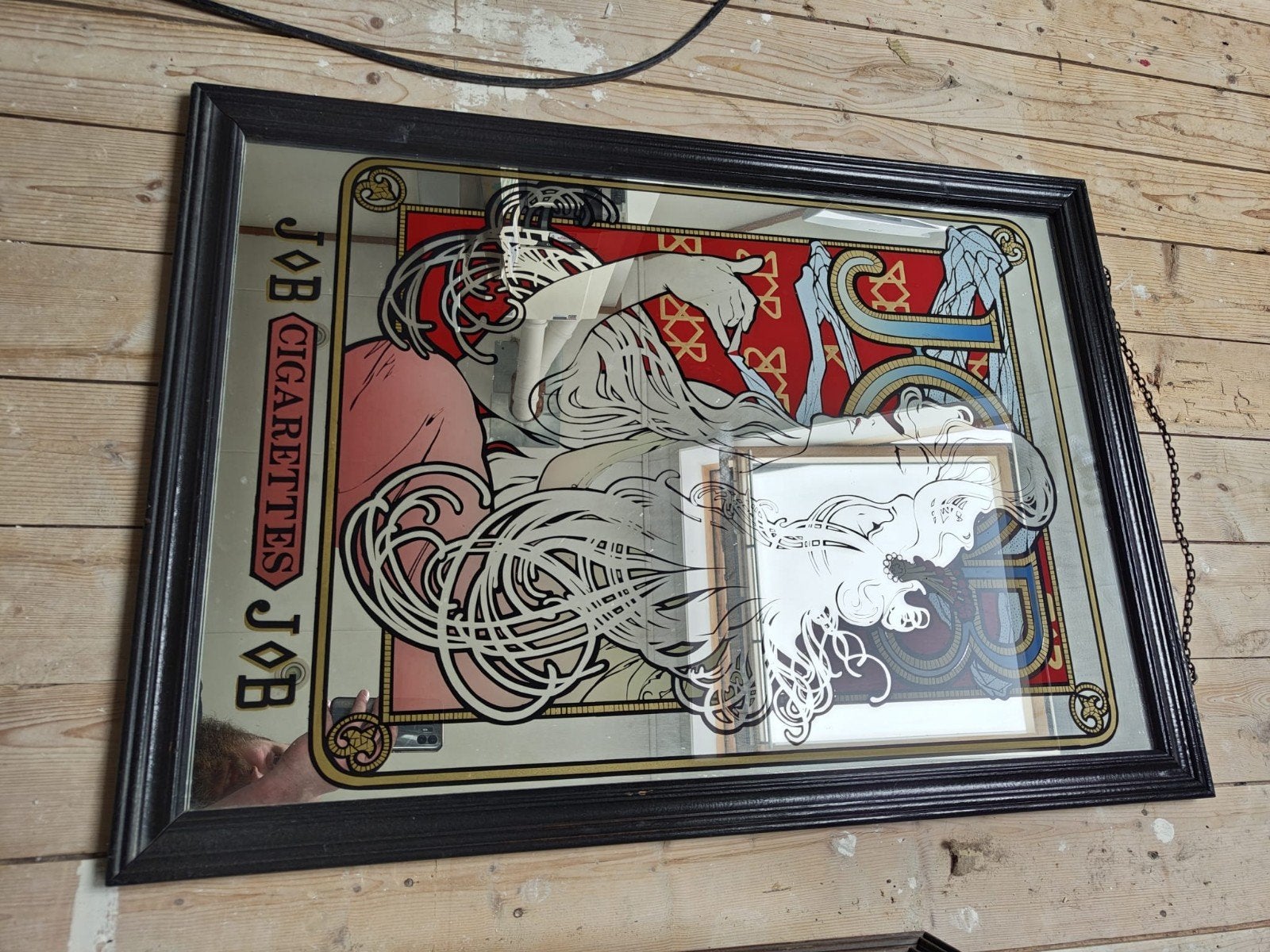 Vintage JOB Cigarettes spiegel - Art Nouveau stijl, Ophalen, Rechthoekig, Minder dan 50 cm