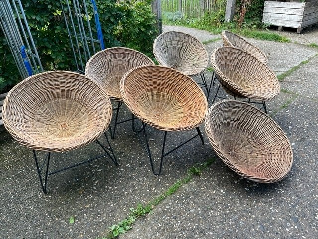 Rotan kuipstoel, Huis en Inrichting, Ophalen, Bruin, Zo goed als nieuw, Vijf, Zes of meer stoelen