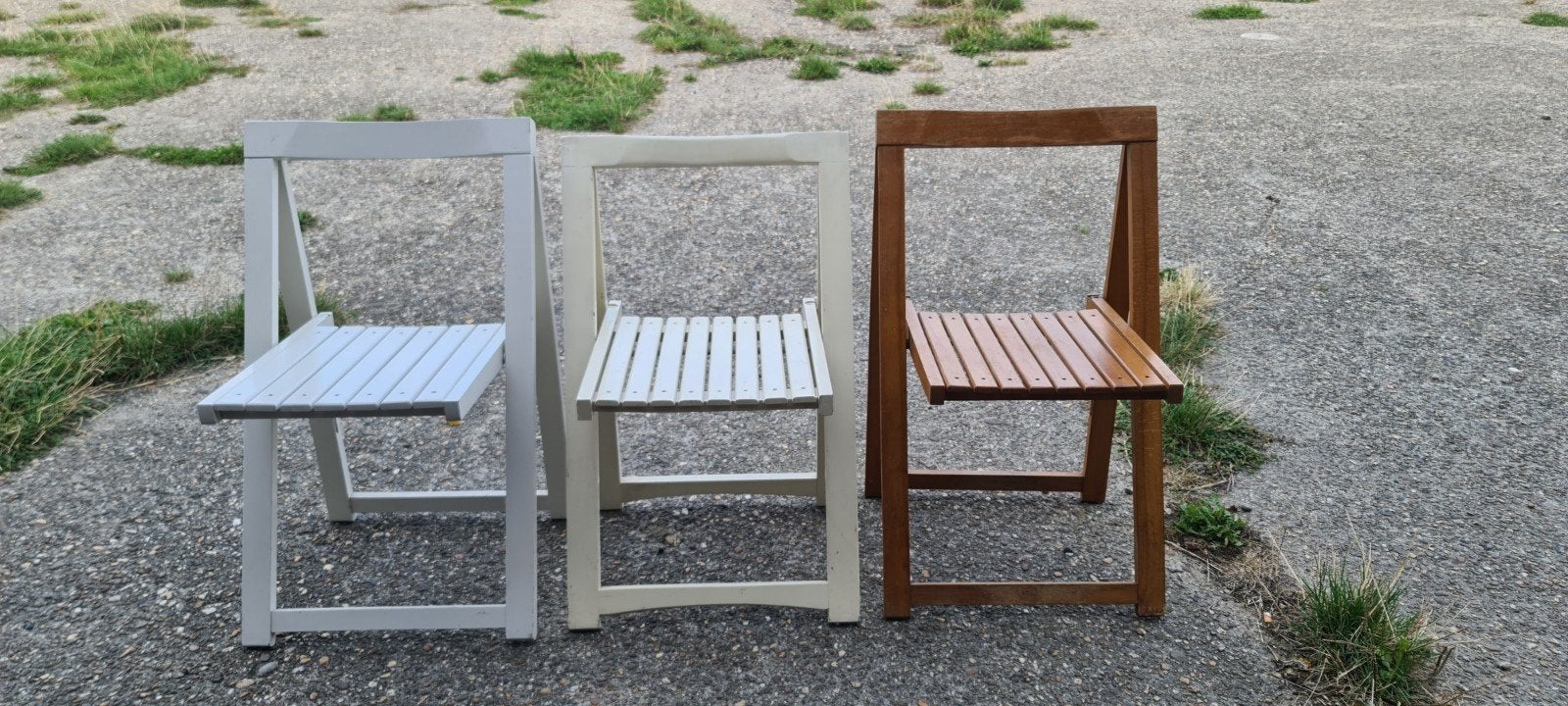 3 houten klapstoelen Trieste-klapstoel, Ophalen, Gebruikt, Drie, Mid-Century