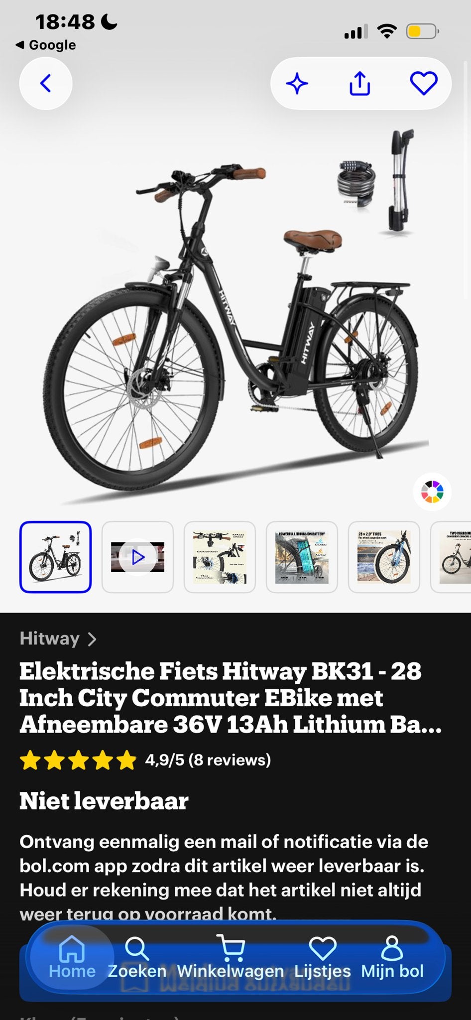 Hitway BK31 E-bike - Sleutel accu kwijt, Ophalen, Gebruikt, Overige merken