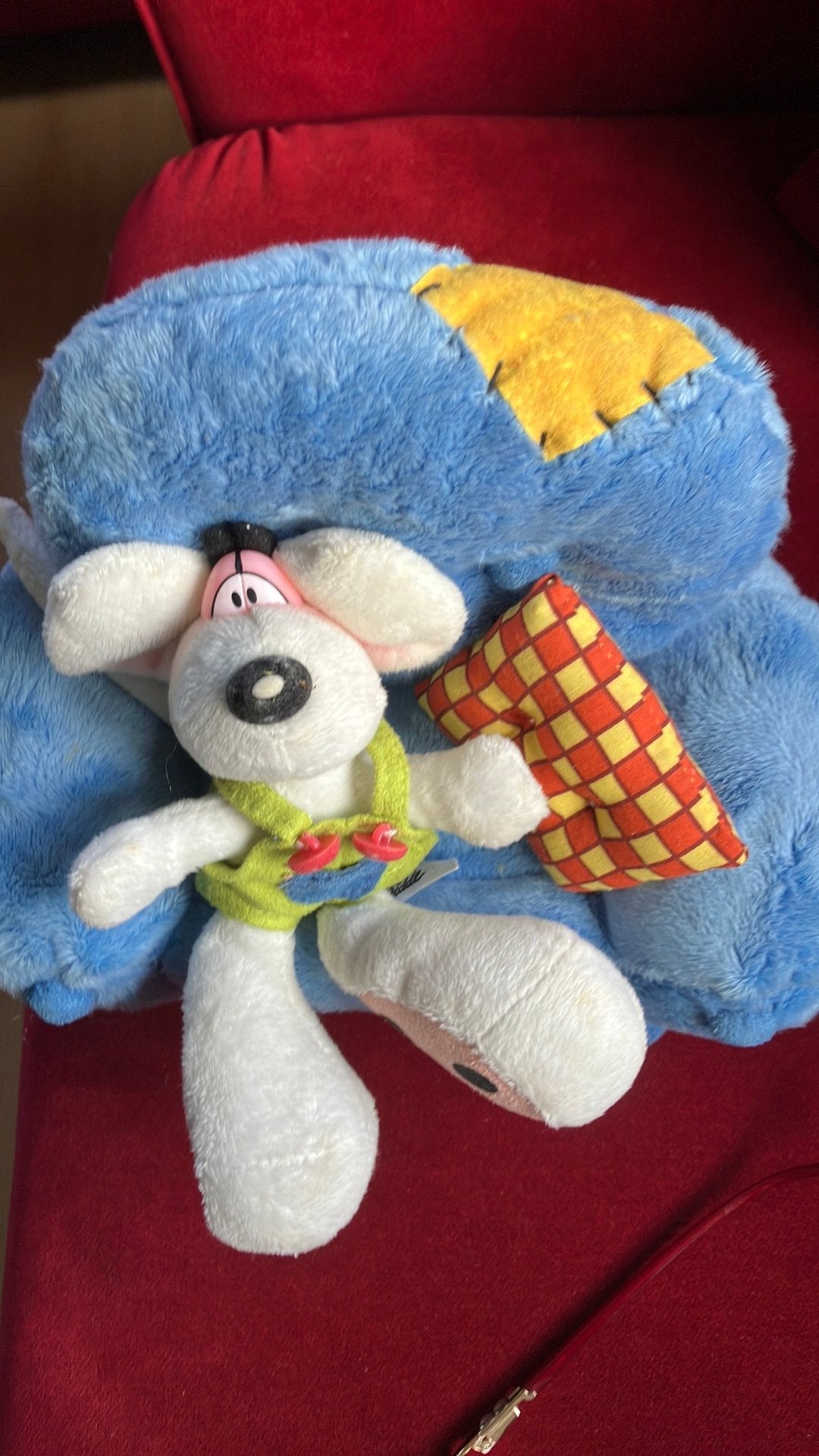 Schattige Diddl Knuffel in Blauwe Fauteuil met Kaas Kussen, Verzenden, Zo goed als nieuw, Knuffel