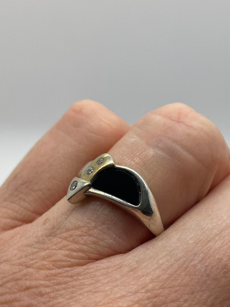 D617 Prachtige zilveren TEKA ring maat 17,5, Met edelsteen, Ophalen of Verzenden, X, Dame