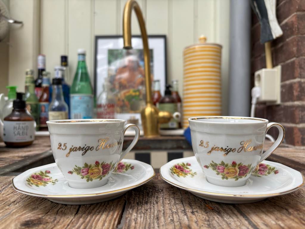 Vintage Winterling Bavaria Kop en Schotel - 25 Jaar Huwelijk, Antiek en Kunst, Antiek | Servies compleet, Ophalen of Verzenden