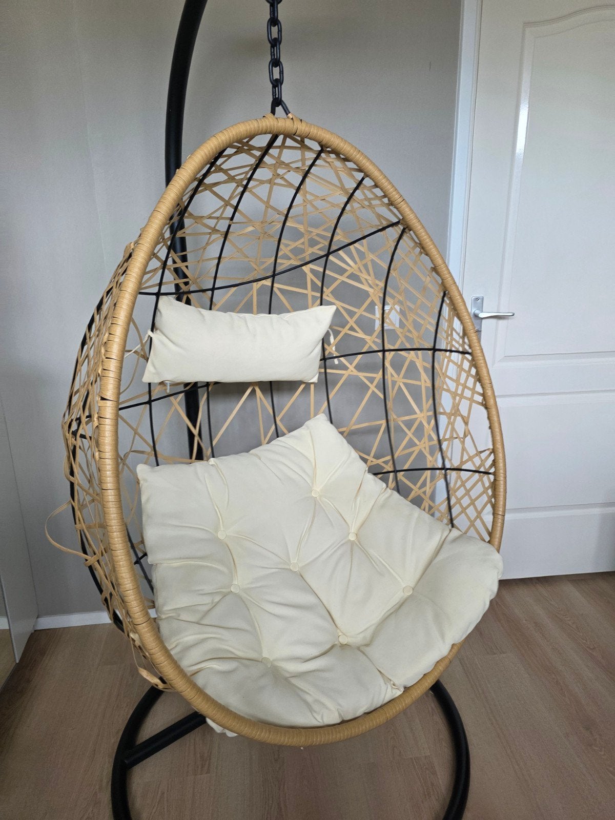 Hangstoel lounge Naturel met Witte Kussens | Rotan Egg Chair, Ophalen, Gebruikt, Wit, Metaal