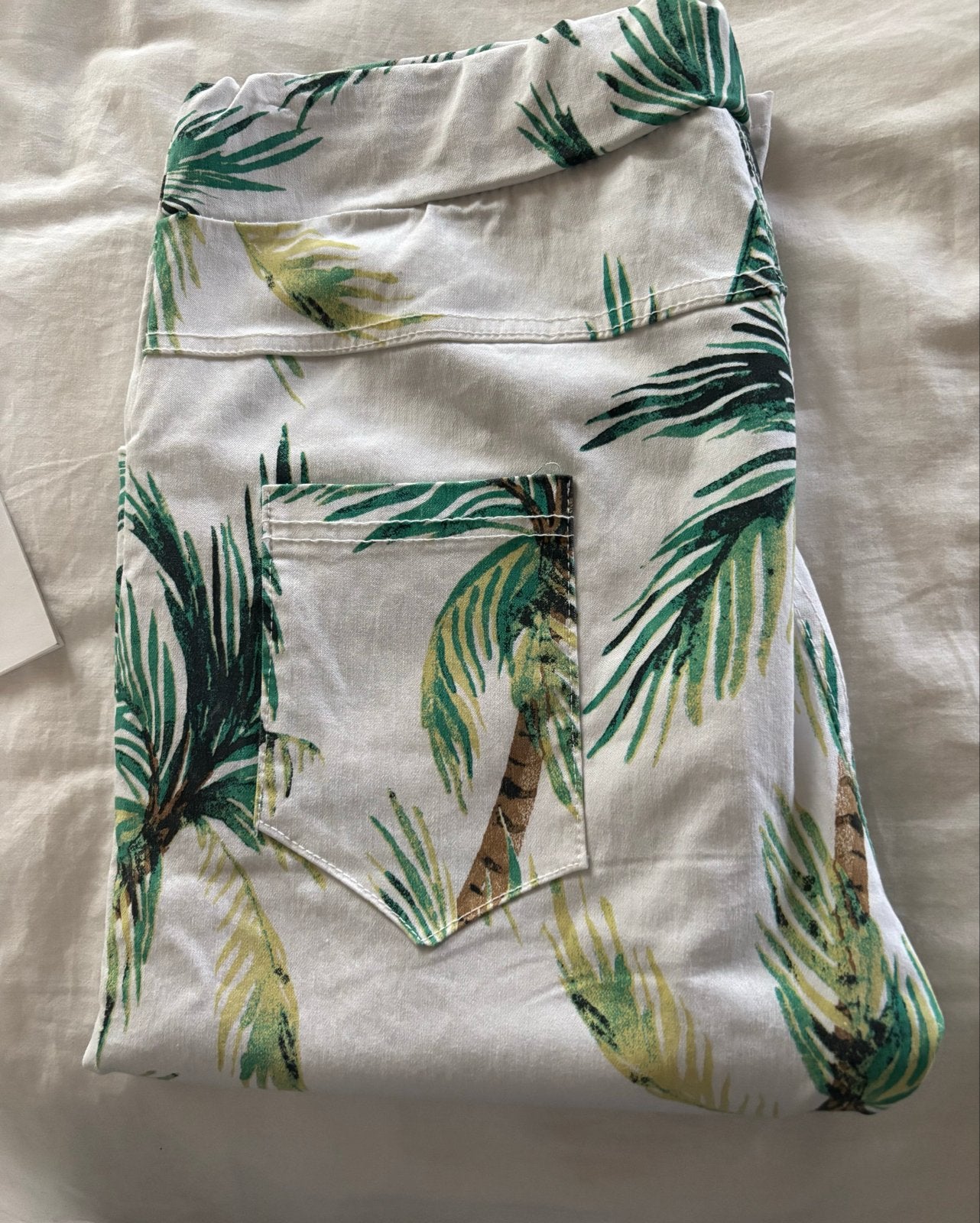 Witte broek met palmboomprint - Maat M merk je m’ appelle, Maat 38/40 (M), Verzenden, Wit, Zo goed als nieuw