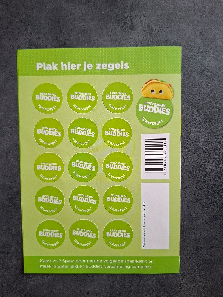 Beter Bikken Buddies - VOLLE spaarkaart (15 spaarzegels), Verzamelen, Plus, Ophalen of Verzenden
