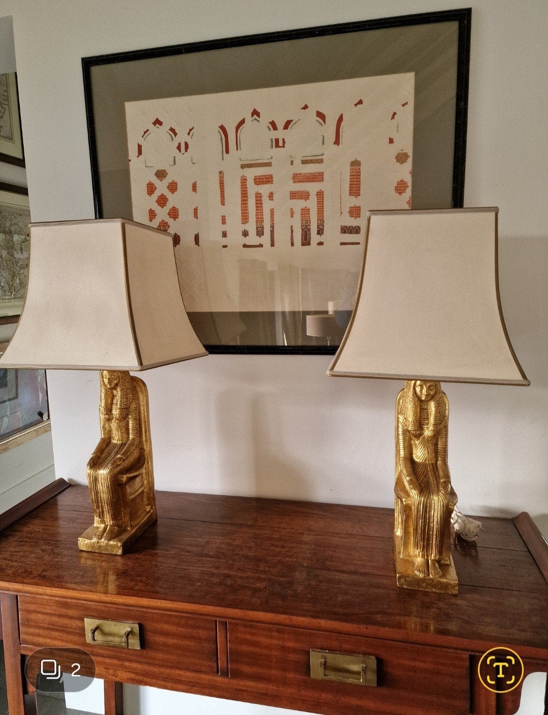 Franse Drimmer schemerlampen met Egyptische vergulde voeten, Overige merken, Goud, Keramiek, 80 cm