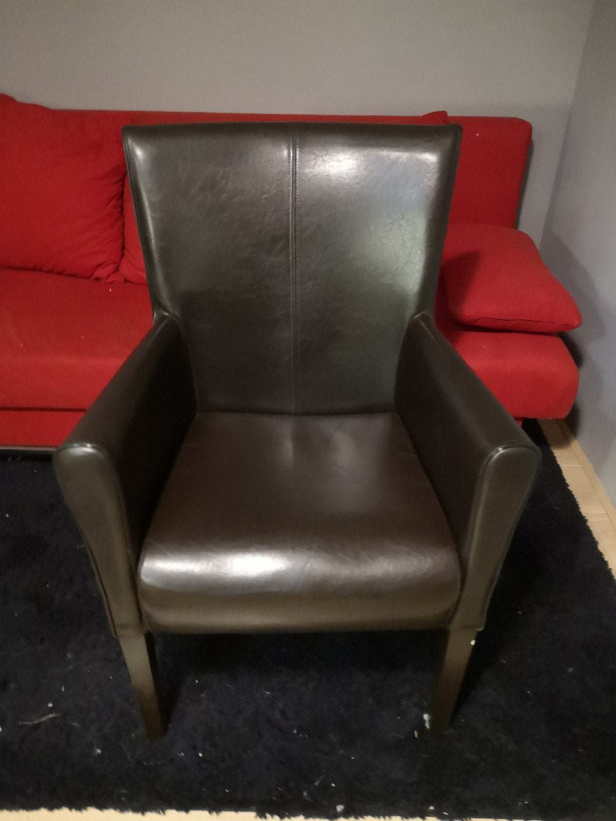 Leren fauteuil zwart, Huis en Inrichting, Fauteuils, Gebruikt, Leer, 50 tot 75 cm, 75 tot 100 cm, Ophalen of Verzenden