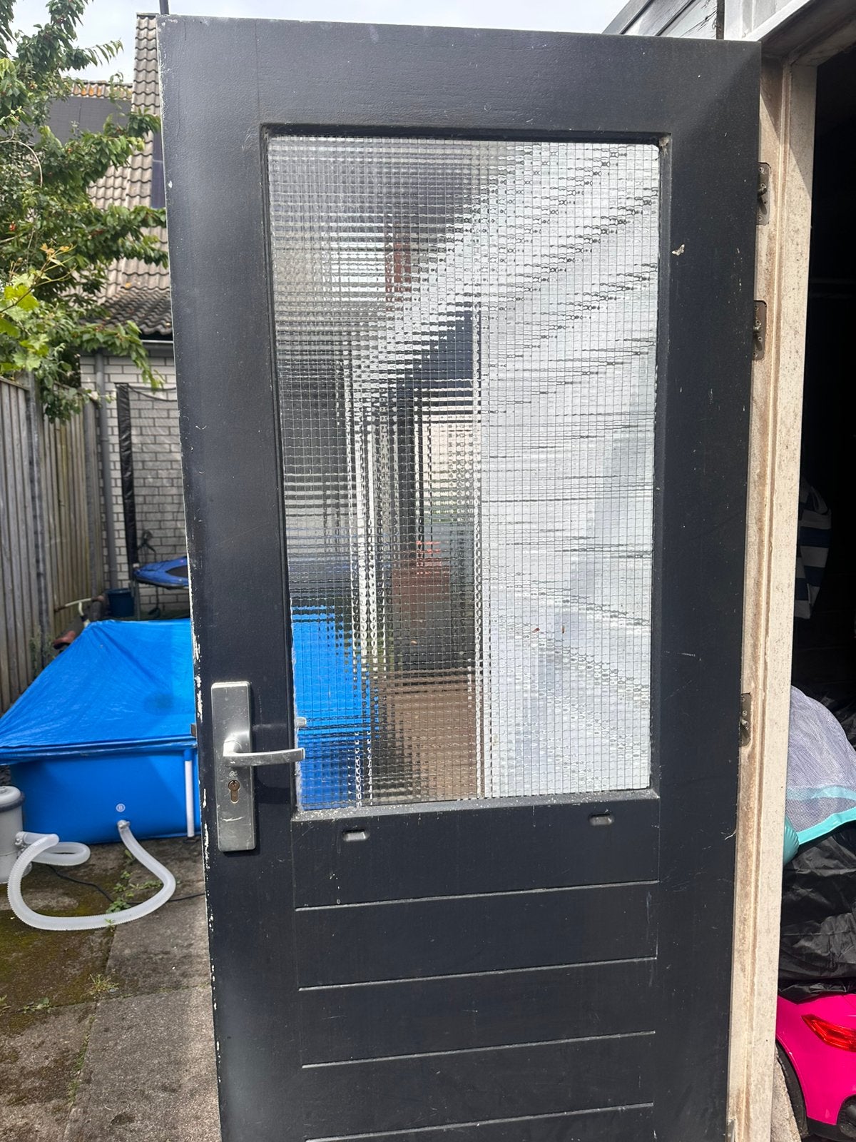 Mooie buitendeur / balkondeur met glas!, Ophalen, Gebruikt, 80 tot 100 cm, 200 tot 215 cm