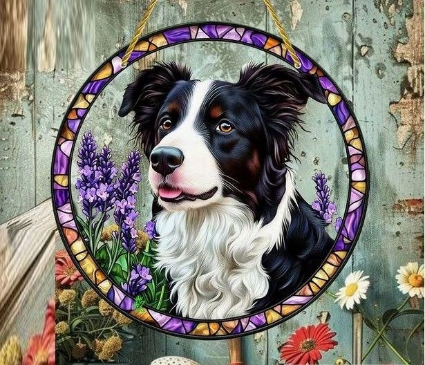 Raamhanger Border collie ( kleurrijk ), Tuin en Terras, Tuinwanddecoratie, Verzenden, Nieuw