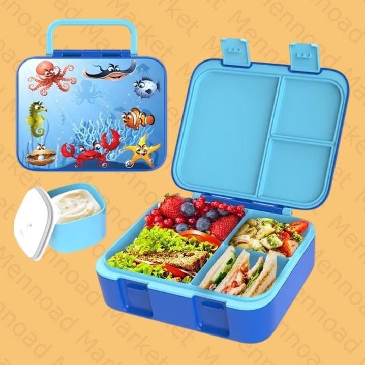 Leuke blauwe broodtrommel met zeedieren voor kinderen, Blauw, Kunststof, Nieuw, Ophalen of Verzenden