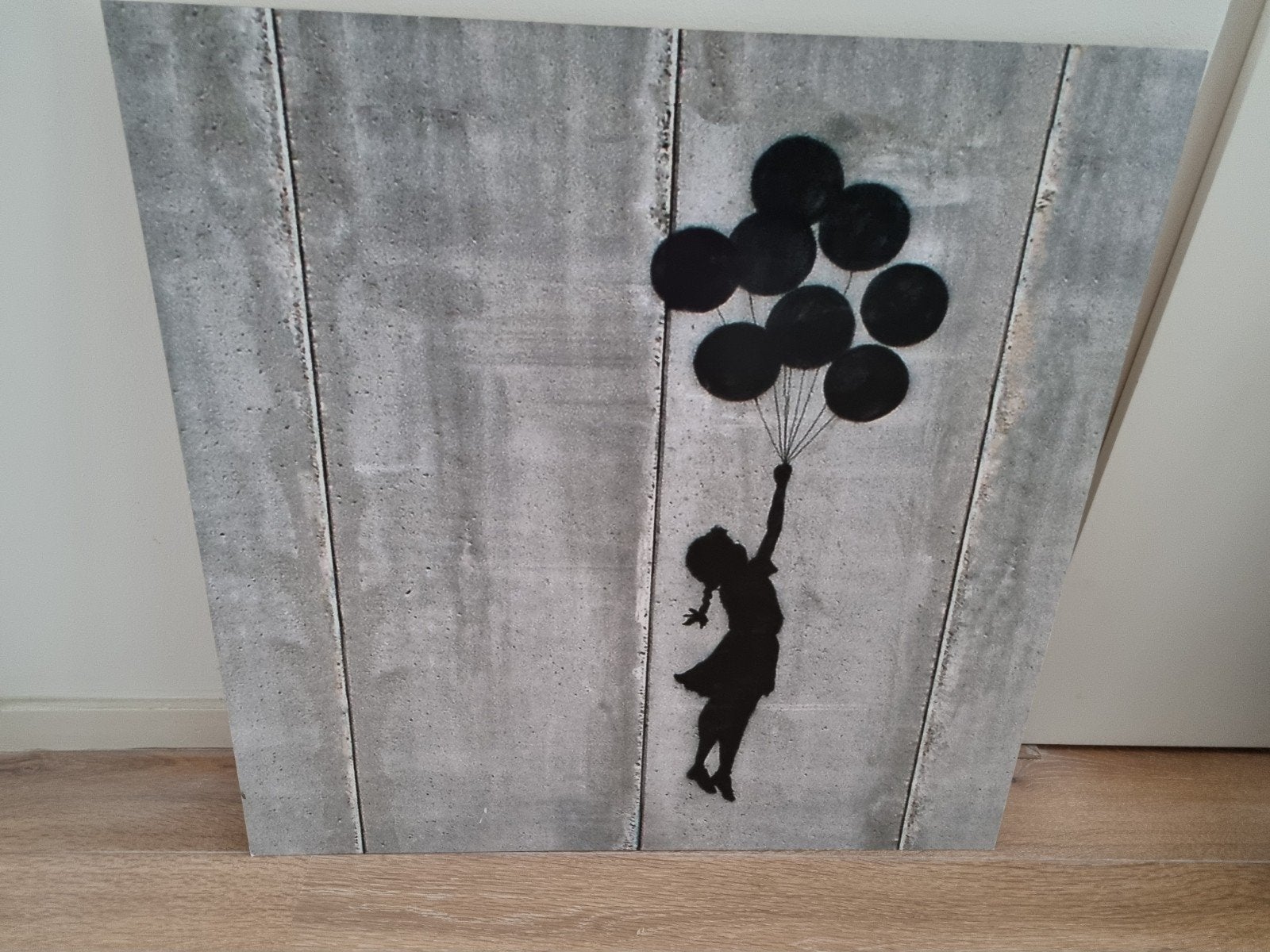 Modern schilderij Banksy stijl - Meisje met ballonnen, Figuren, Hout, Op houten frame, Ophalen of Verzenden
