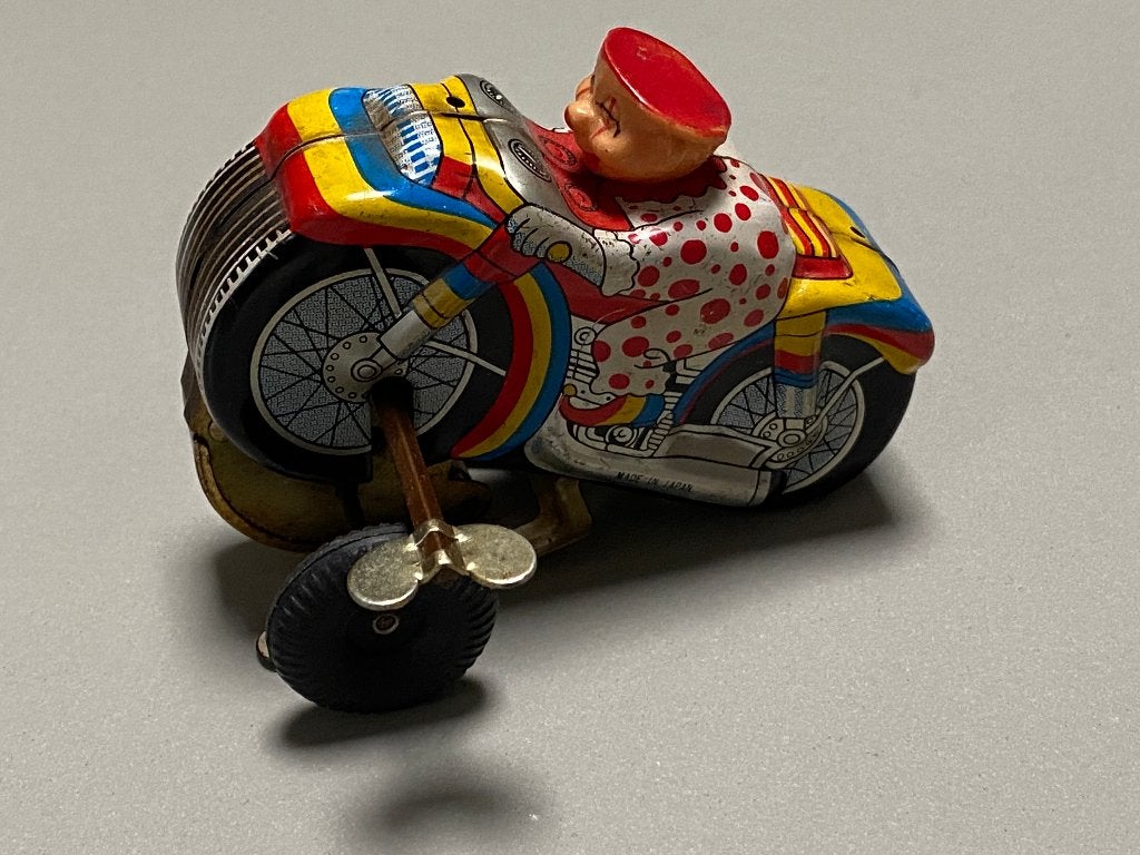 Blikken Aoki  motorfiets met clowntje (Japan), Antiek en Kunst, Ophalen of Verzenden