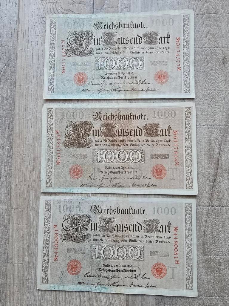 Duits oud geld 1910 Berlijn Reichsbankbiljet 1000 €15 p/st, Postzegels en Munten, Bankbiljetten | Europa | Niet-Eurobiljetten