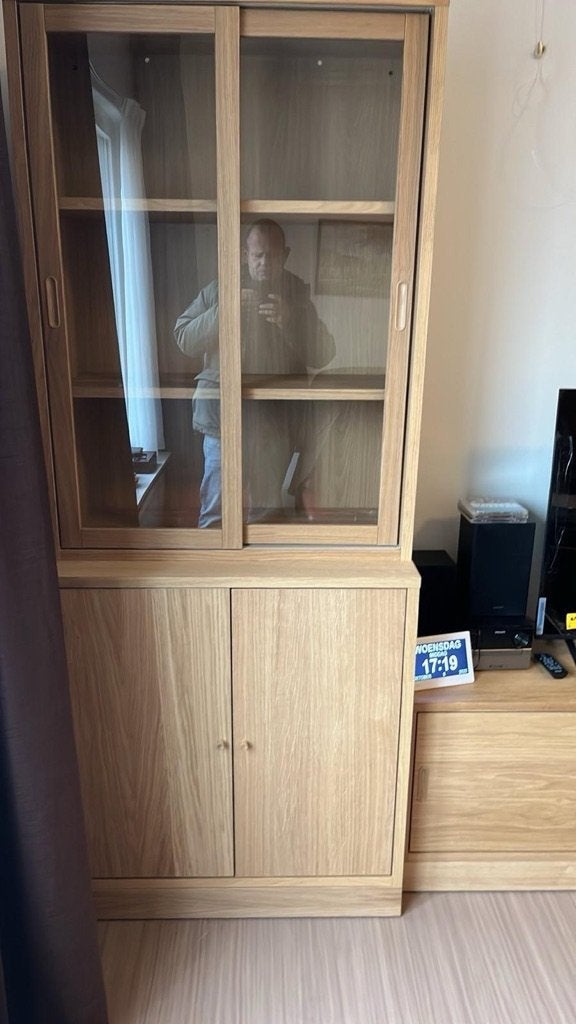 Ikea Tonstad opbergcombi met vitrine schuifdeurtjes, Ophalen, Met deur(en), Eiken fineer, 50 tot 100 cm