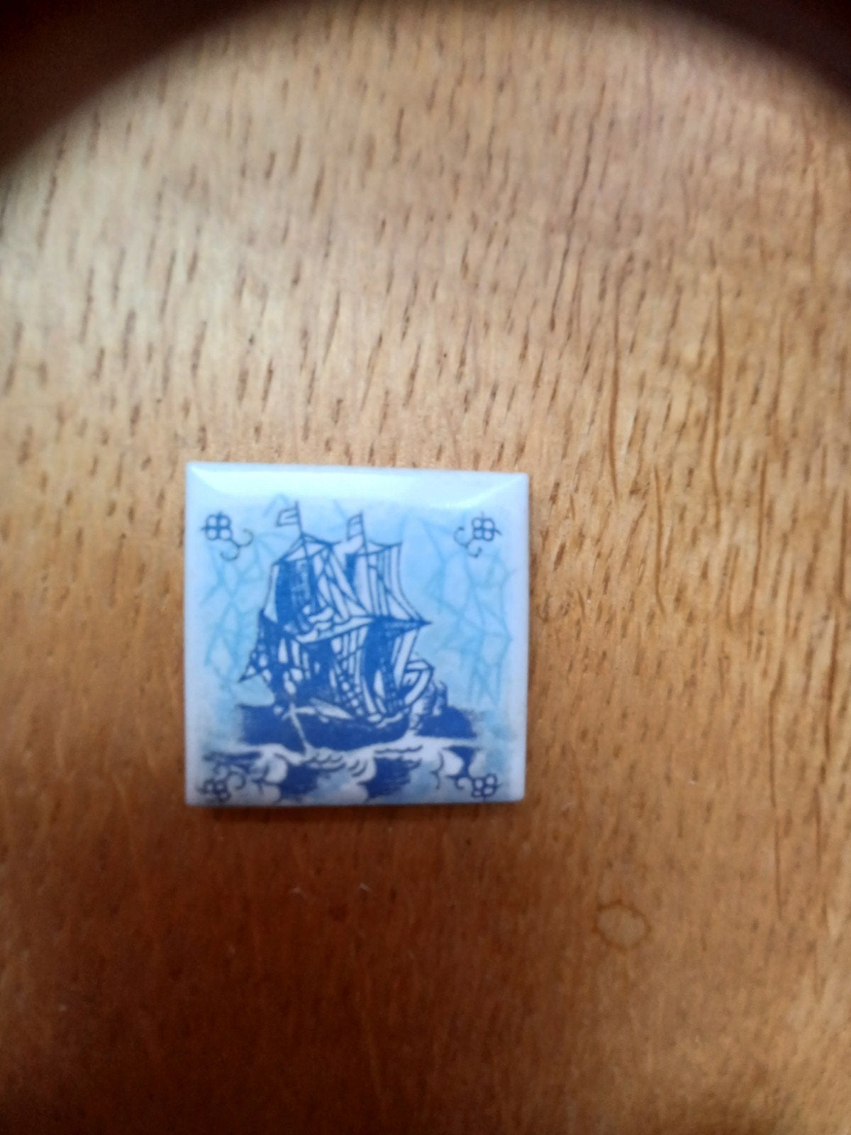 Delfts Blauw miniatuur Tegeltje met Schip, Ophalen of Verzenden