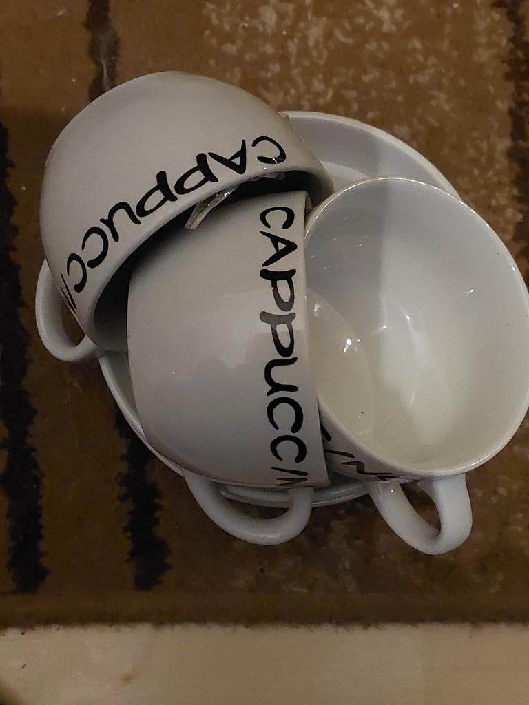 3 Cappuccino kop en schotels, Ophalen of Verzenden