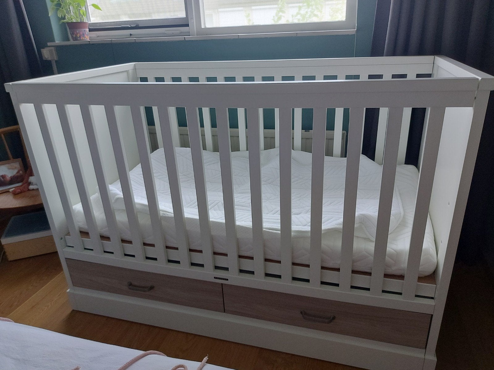 Kidsmill Ledikant 140x70 met lades en matras, Ophalen, Verstelbaar, Wit, 190 cm of minder