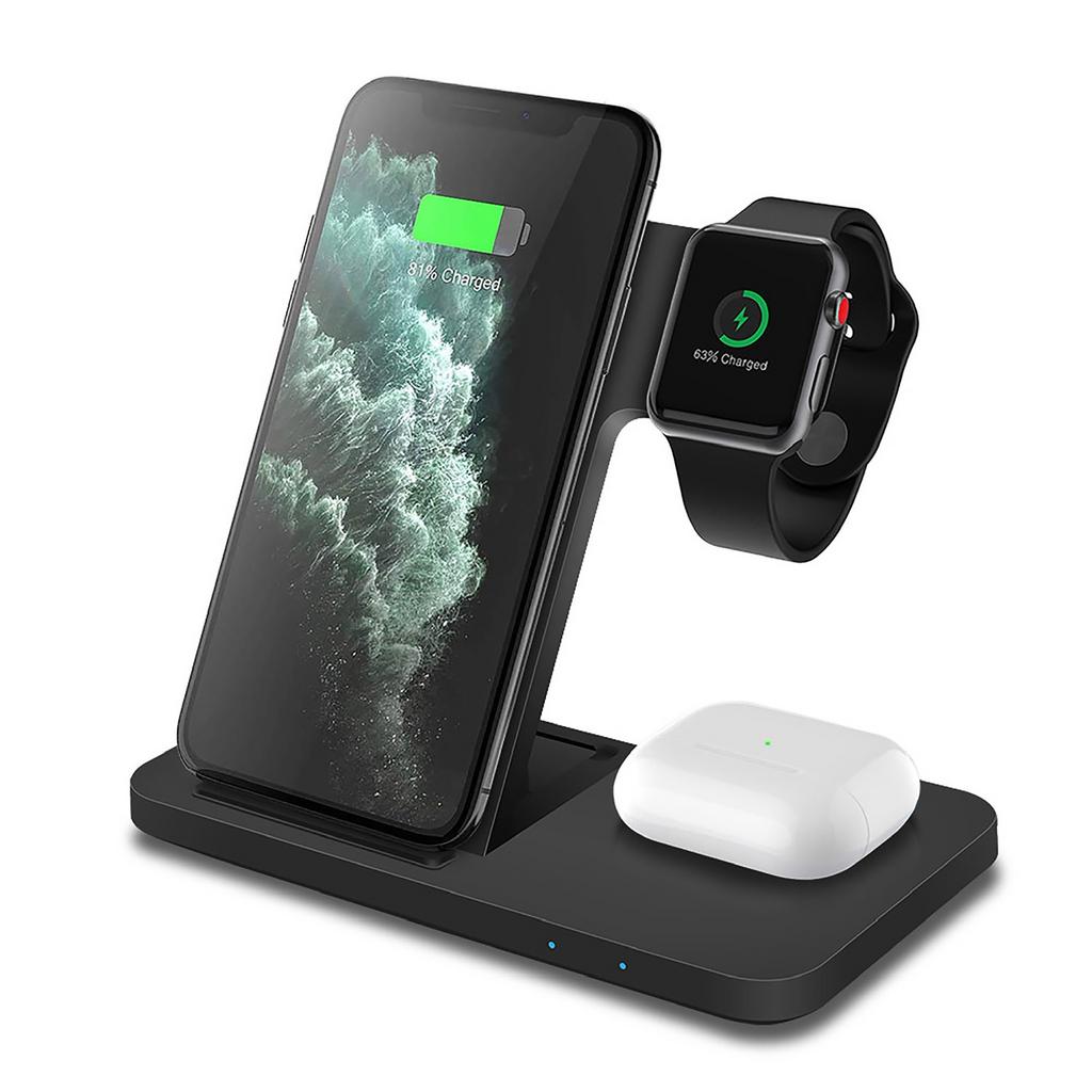 3 in 1 Draadloze Oplader - MagSafe Qi Oplaadstation - Zwart, Verzenden, Zo goed als nieuw, Apple iPhone