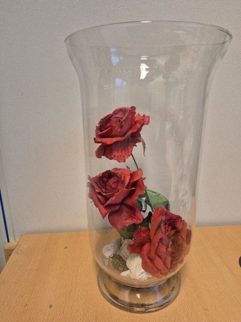 Glazen stolp met kunstrozen, Ophalen, 22 cm, Nieuw, Inclusief decoratie