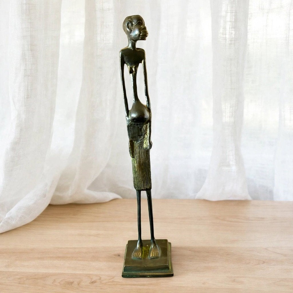 Unieke Afrikaanse Benin bronzen sculptuur- 31 cm, Antiek en Kunst, Afrika, Op standaard, 31 cm, Zwart