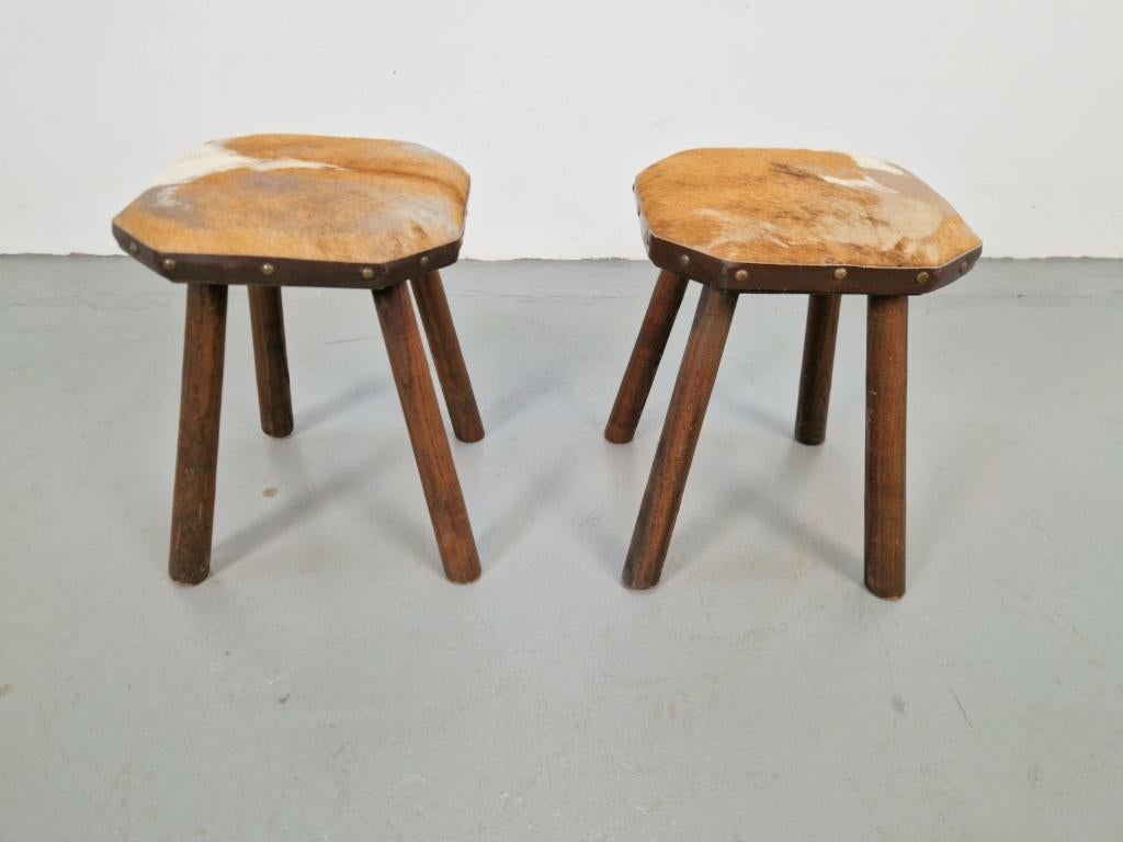 Set 2 vintage kruk hout Koeienhuid Melkkruk krukjes ´50, N, Ophalen of Verzenden, N, Hout