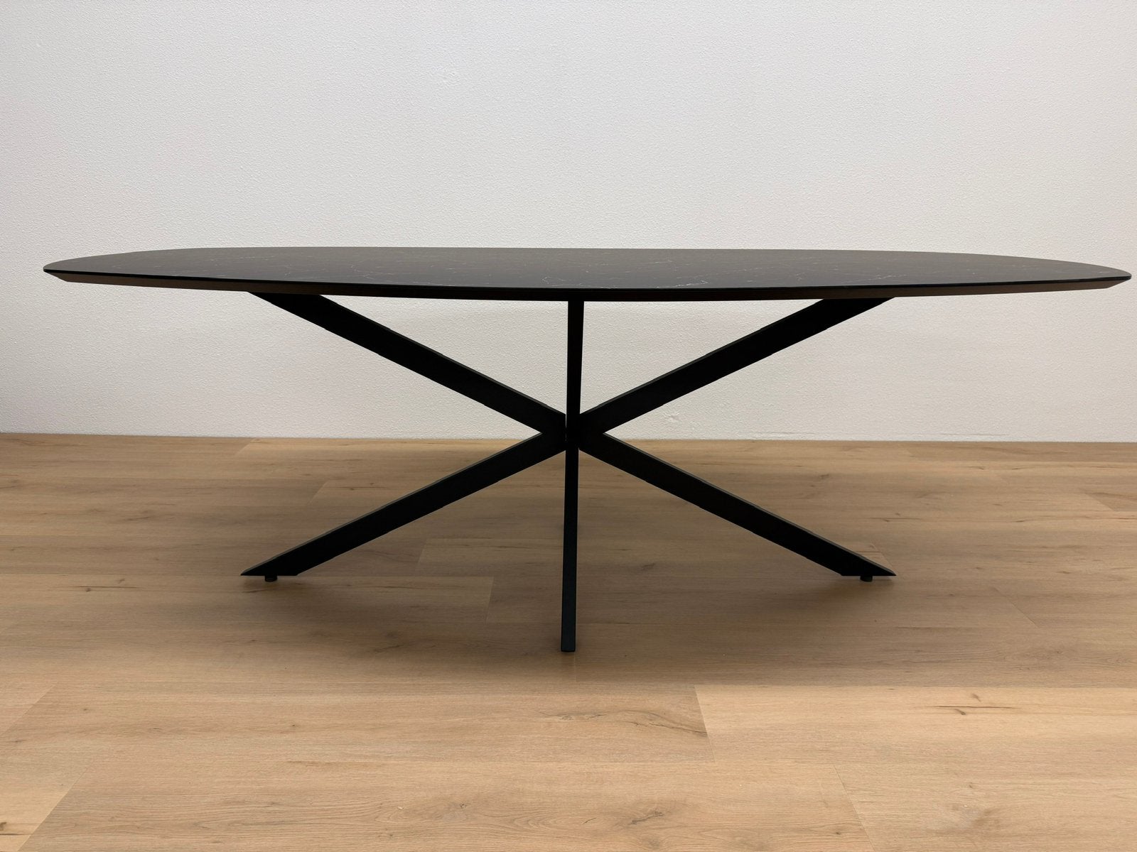 Deens ovale eettafel 220x110 - Marmer HPL - Direct Leverbaar, Huis en Inrichting, 100 tot 150 cm, 200 cm of meer, Ophalen of Verzenden