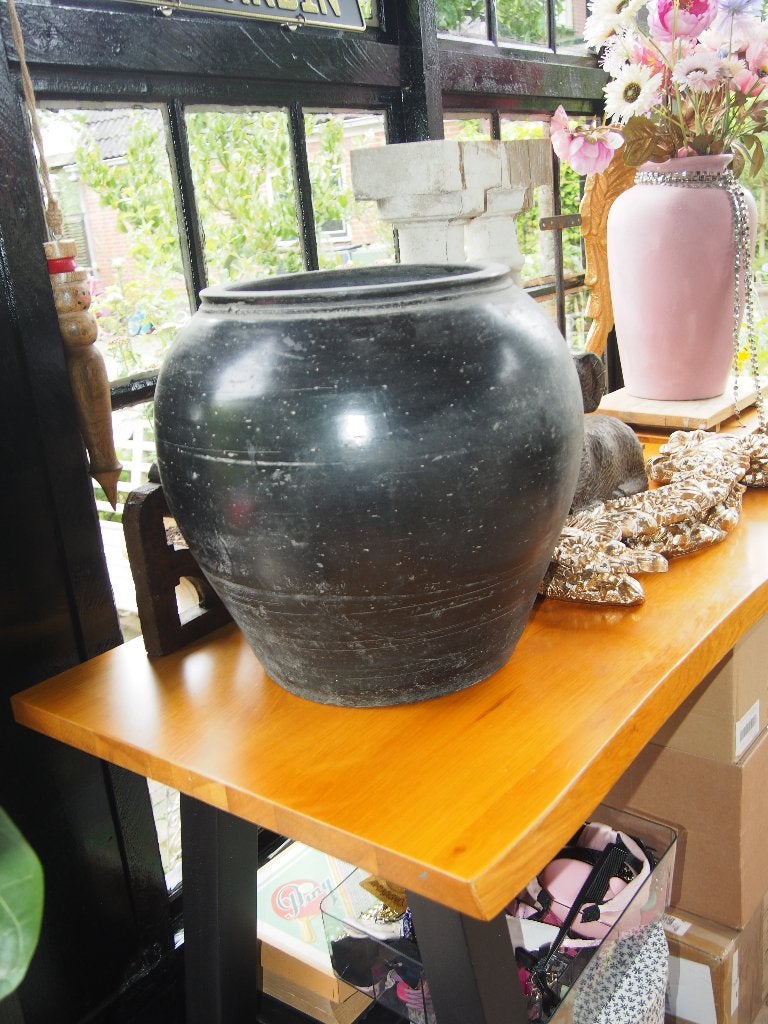 Grote Sobere Stenen Kruik/Bloempot - 39x30 cm, Gebruikt, Rond, Binnen, Minder dan 40 cm