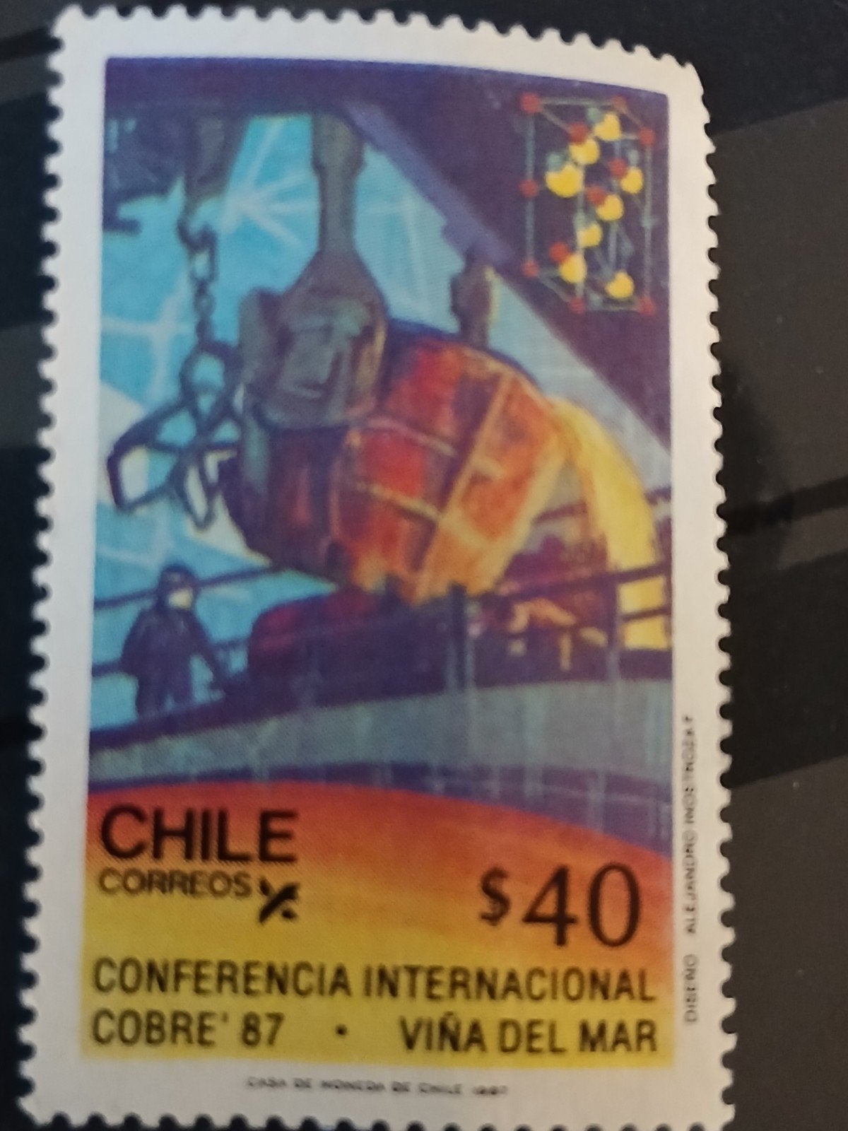 Chili postzegel Cobre '87 Internationale Conferentie, Ophalen of Verzenden, Na 1940, Gestempeld