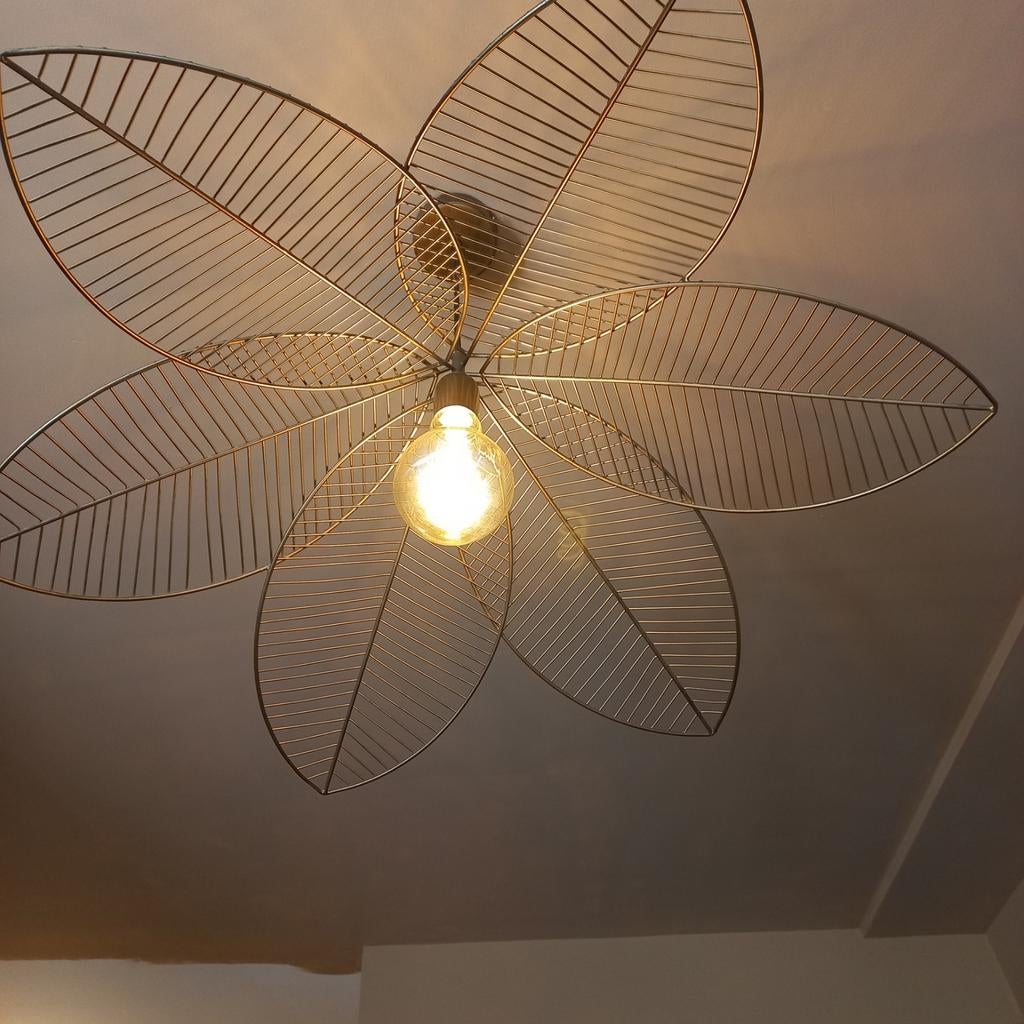 Koperkleurige Bladvormige Hanglamp - 6 Bladen, Ø 85cm, Ophalen, 50 tot 75 cm, Zo goed als nieuw, Modern, Design, Botanisch