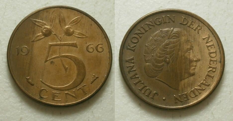 PD02595 Juliana 5 cent 1966, Postzegels en Munten, Munten | Nederland, Ophalen of Verzenden, Koningin Juliana, 5 cent, Losse munt