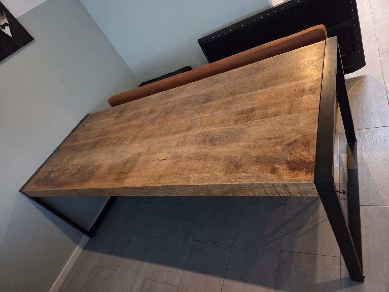 Eettafel Mangohout 'Britt' 220cm, Huis en Inrichting, Ophalen, Gebruikt, 200 cm of meer, 50 tot 100 cm