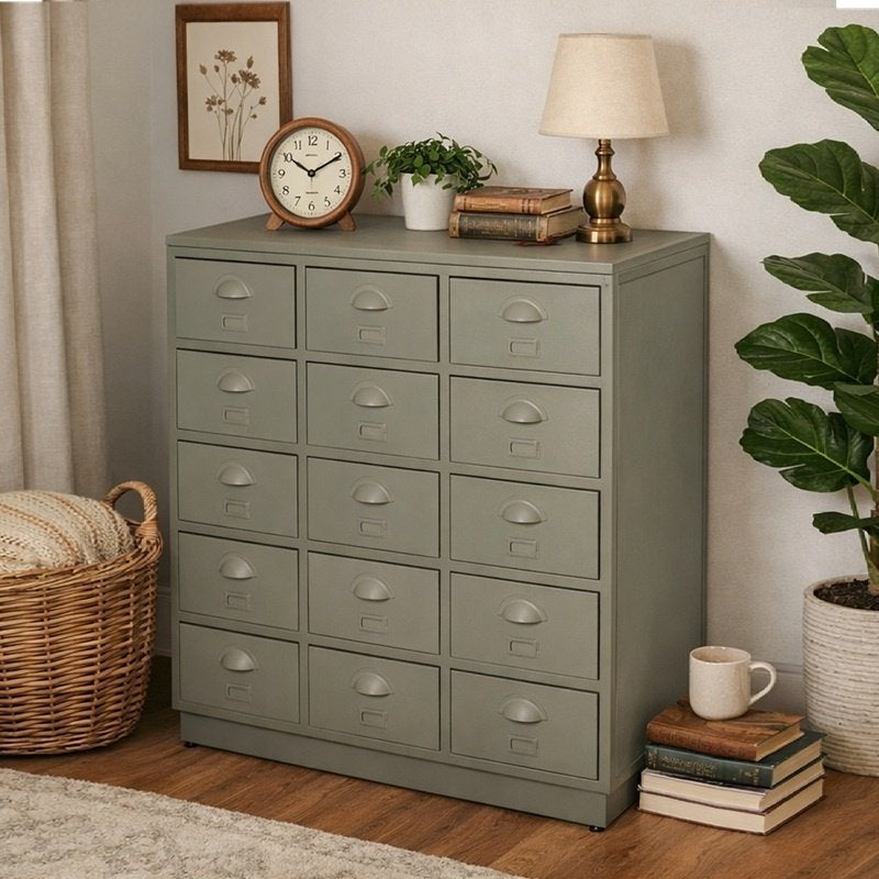 Vintage 15 Ladekast Refurbished Stalen Retro Grijs SHOWROOM, Huis en Inrichting, Info@dehanzeherten.nl, De Hanze Herten BV, 5 laden of meer
