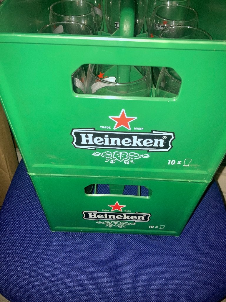 2 Heineken dienkratjes dienkratten, Ophalen, Zo goed als nieuw, Glas of Glazen, Heineken