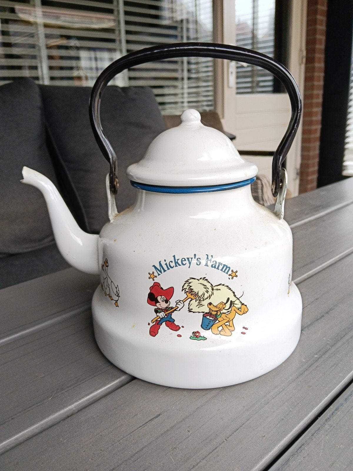 Vintage Disney Mickey's Farm fluitketel - Emaille, Ophalen of Verzenden