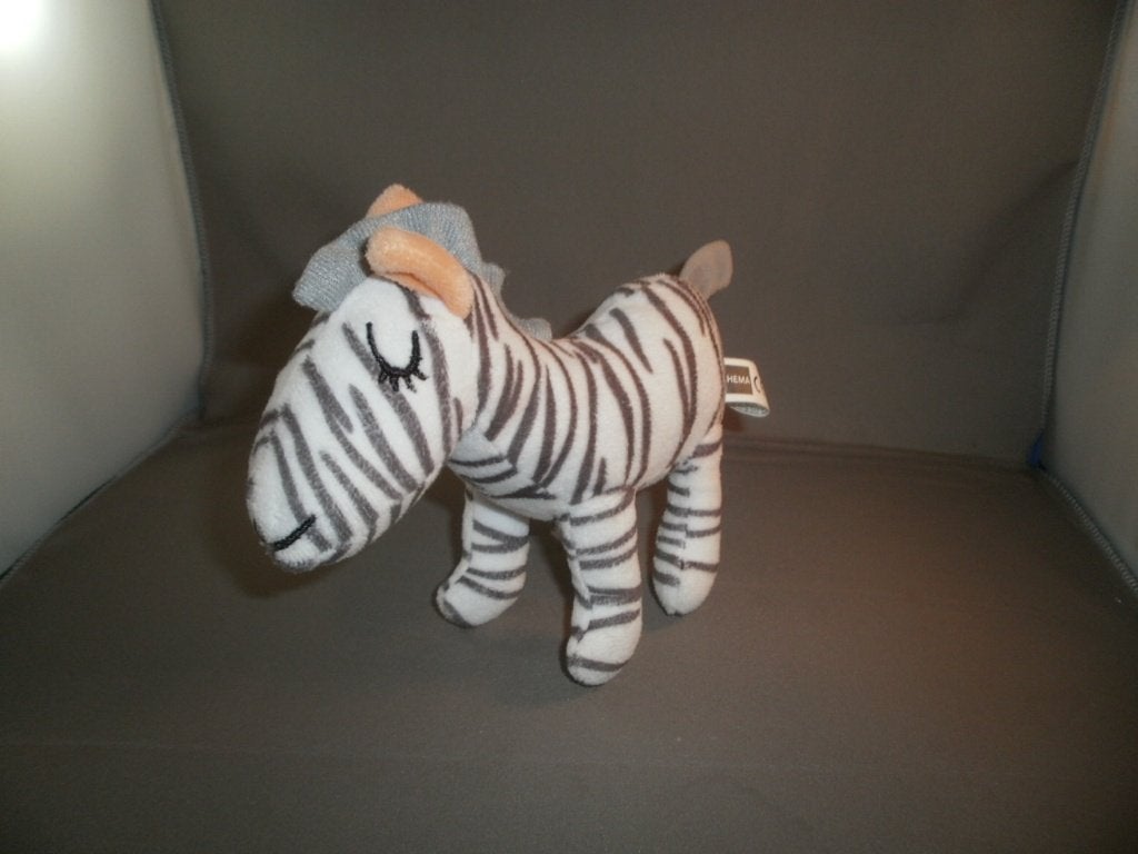 HEMA zebra paardje wit grijs gestreept oranje oren ogendicht, Paard, Hema, Nieuw, Ophalen of Verzenden