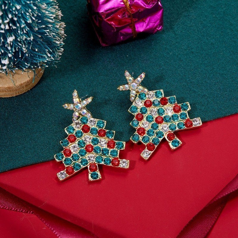 Kerstboom oorbellen strass Christmas Kerst, Overige materialen, Overige kleuren, Verzenden, Nieuw