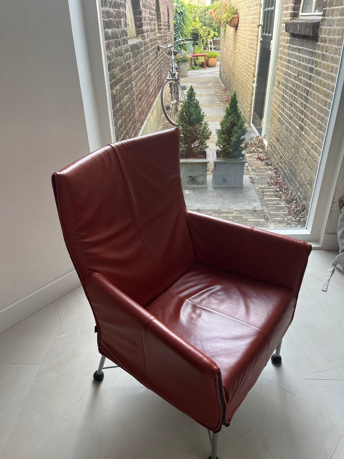 3 Montis Charly fauteuils - rood leer, Ophalen, Gebruikt, Leer, 75 tot 100 cm