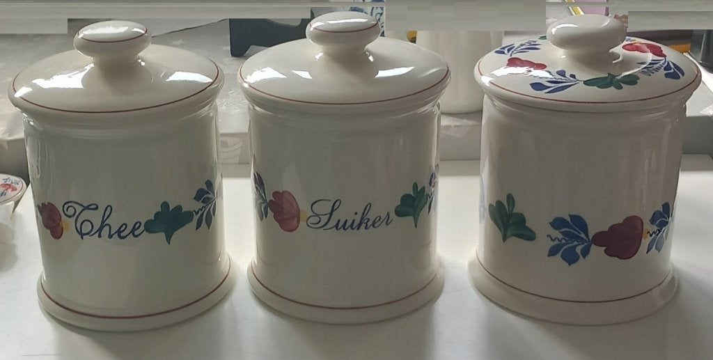 boerenbont voorraadpotten blanco, suiker en thee, Overige typen, Ophalen of Verzenden, Zo goed als nieuw, Aardewerk