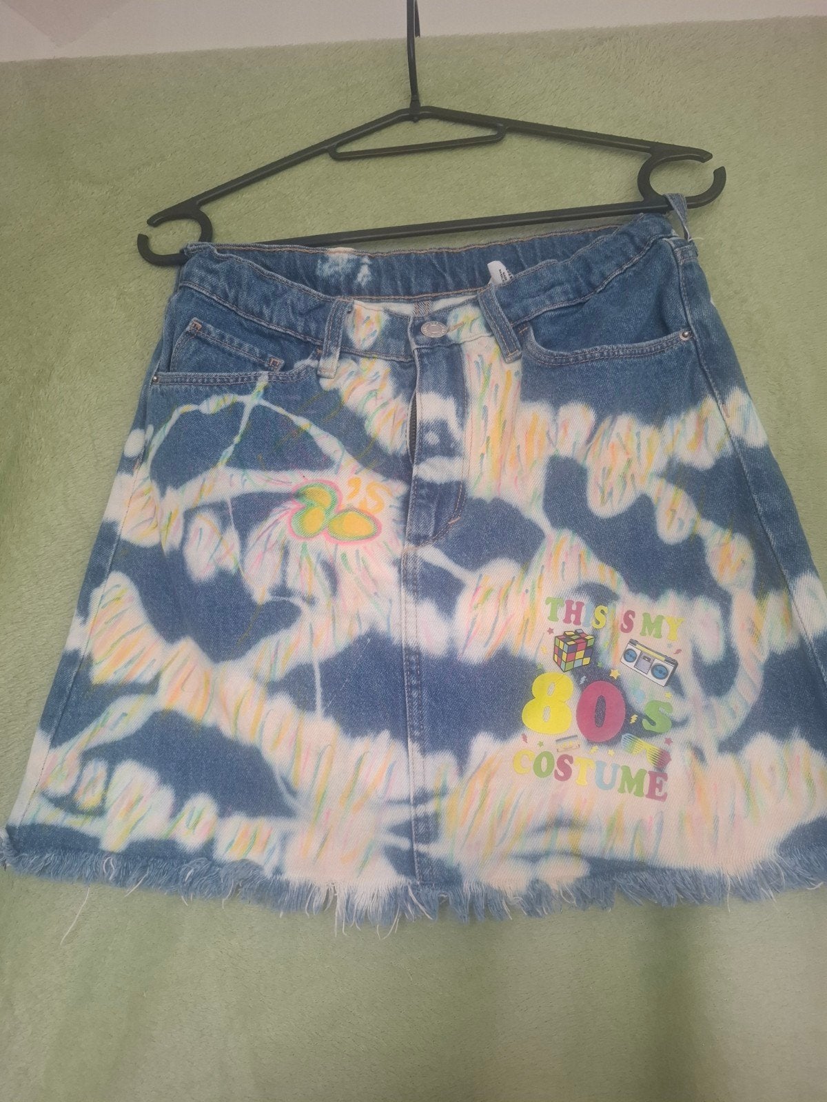 Denim rokje mt 164 voor foute party - 80s thema, Blauw, Ophalen of Verzenden, Maat 34 (XS) of kleiner, Gedragen