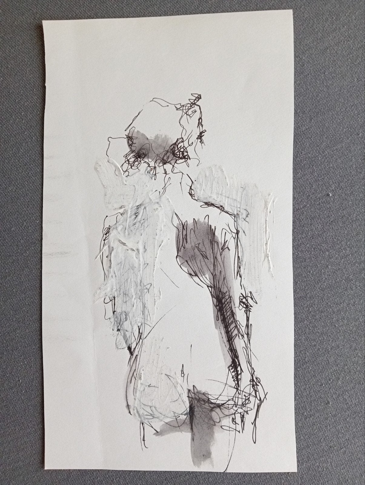 tekening figuur circa 1990 gemengde techniek, Antiek en Kunst, Kunst | Tekeningen en Foto's, Ophalen of Verzenden