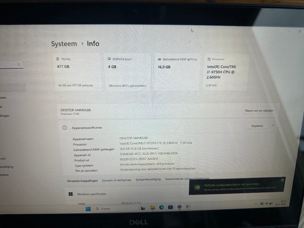 Dell 7540 i7 9750H 16GB 512gb 15.6” FHD 4gb grafkrt Touch, Computers en Software, Ophalen, Dell, Gebruikt, 512 GB