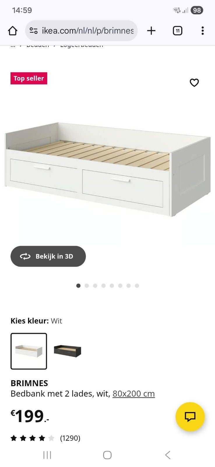 Ikea brimnes bedbank met uitschuifbed, Ophalen, Gebruikt, Eenpersoons, Wit