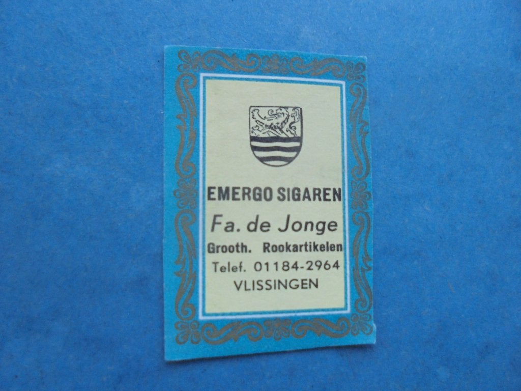 Oud lucifermerk Emergo Sigaren Fa. de Jong in VLISSINGEN, Ophalen of Verzenden, Zo goed als nieuw, Luciferdoosjes of -merken